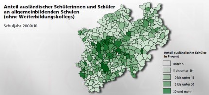 Anteil ausländischer Schüler an allgemeinbildenden Schulen in Nordrhein-Westfalen - Grafik IT.NRW, bearb. MiG
