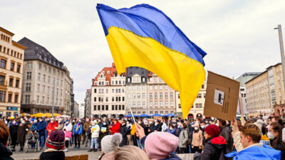 Ukraine, Demonstration, Fahne, Flagge, Flucht, Menschen, Demo